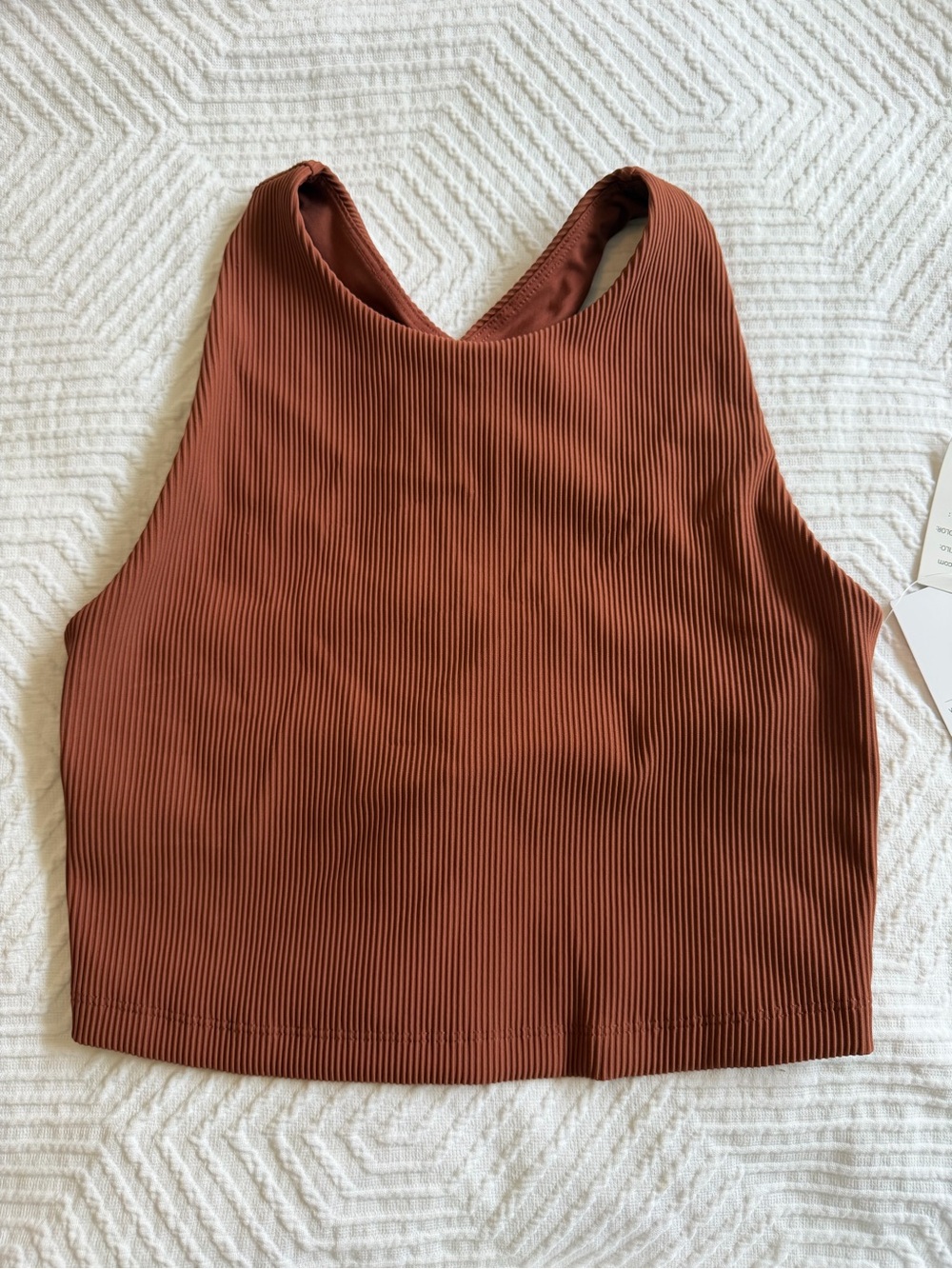 Beyond Yoga - Impulse Ribbed ReFocus High-Neck Crop Sports Bra in Rust